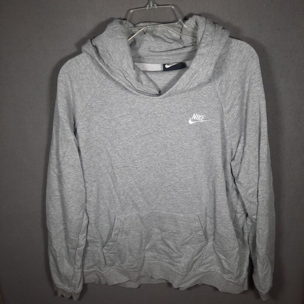 Nike Funnel Neck Hoodie Sweatshirt Kangaroo Pocket Gray Womens Size XL